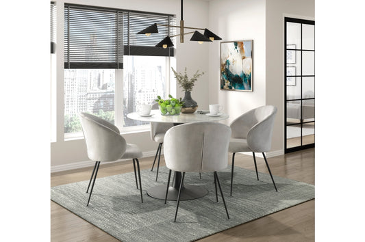 Cosimo 5pcs Dinette Set-MARBLE PRINT TEMPERED GLASS- BEIGE CHAIRS