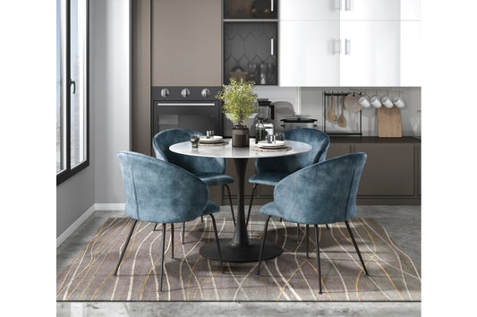 Cosimo 5pcs Dinette Set-MARBLE PRINT TEMPERED GLASS- TEAL CHAIRS