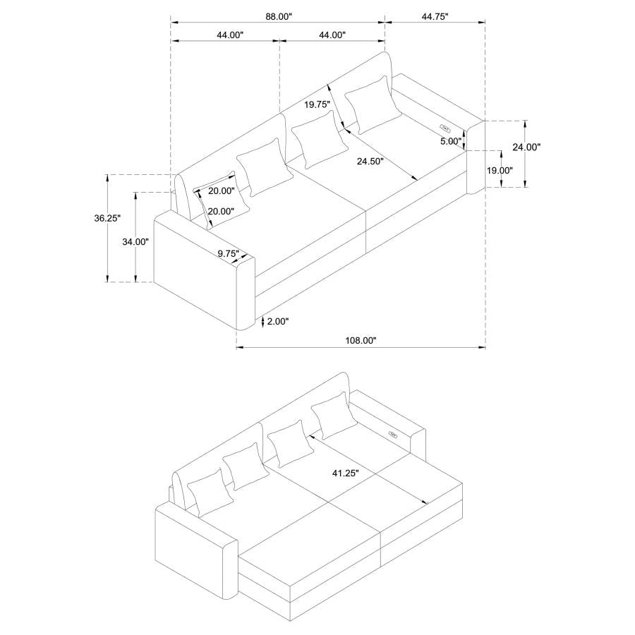 Jacana Power Chaise Sofa BLACK