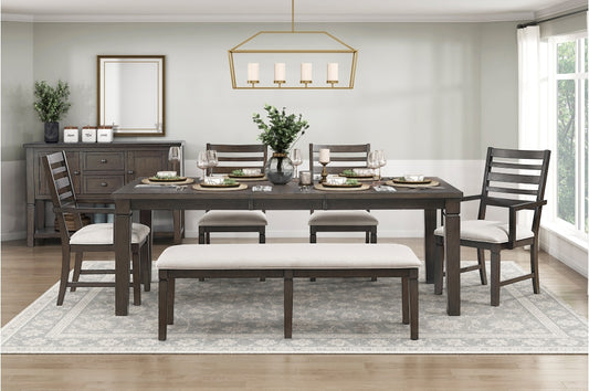 Victoria 6pcs Dining Set W/Bench DARK EXPRESSO