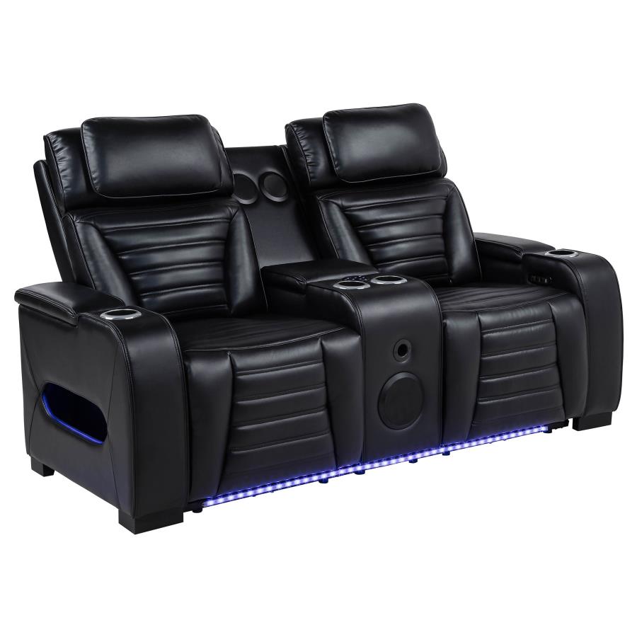 Zuma Power Reclining Loveseat W/ Bluetooth Speaker/Led BLACK VINLY