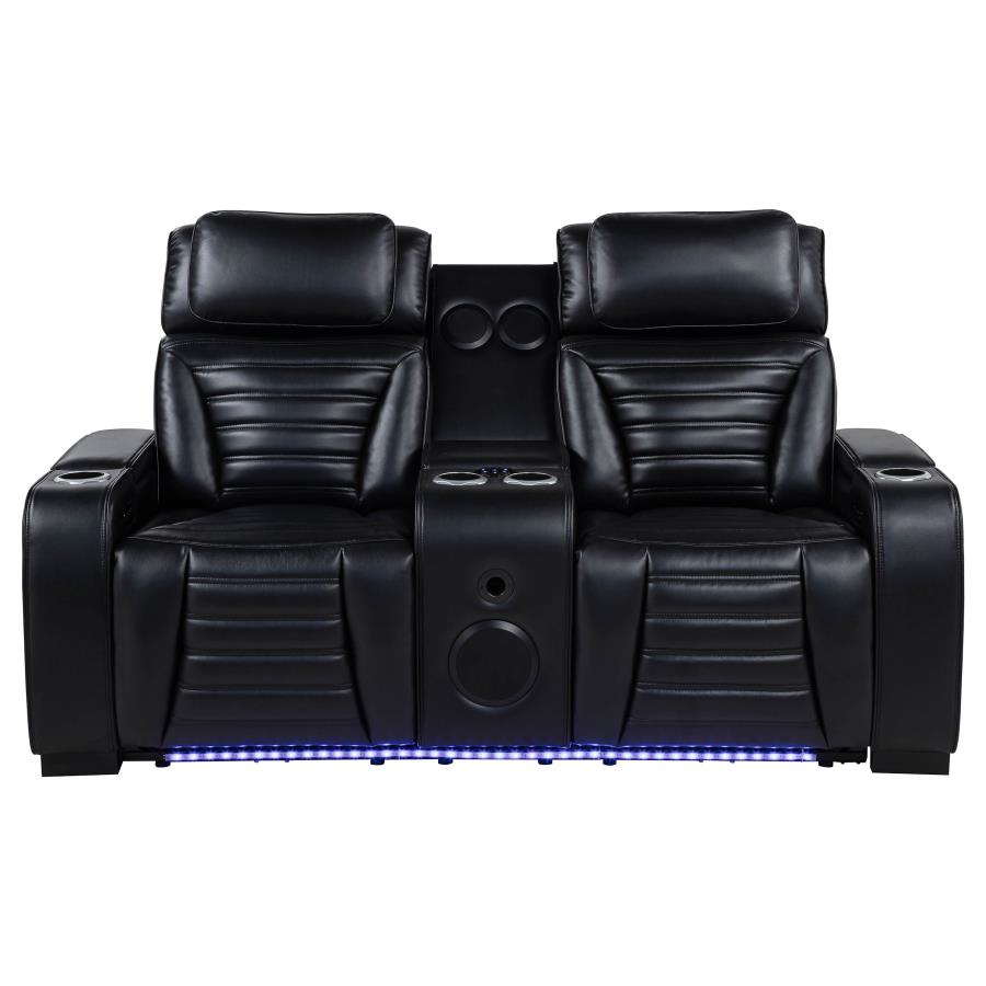 Zuma Power Reclining Loveseat W/ Bluetooth Speaker/Led BLACK VINLY