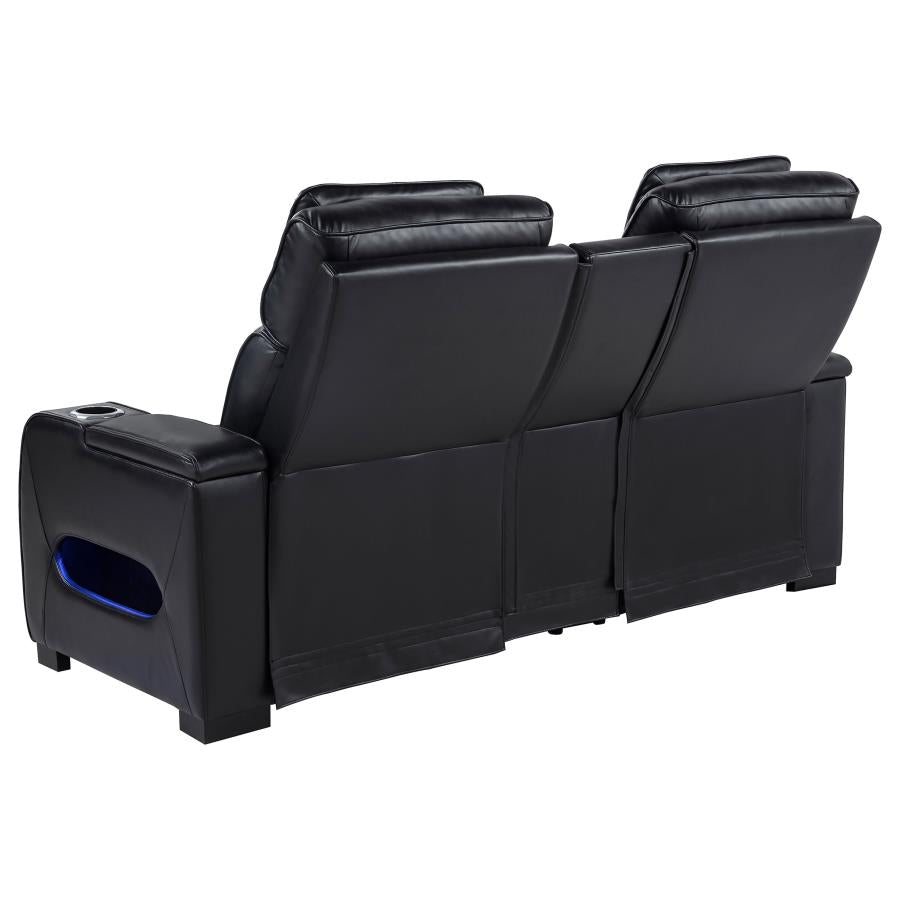 Zuma Power Reclining Loveseat W/ Bluetooth Speaker/Led BLACK VINLY