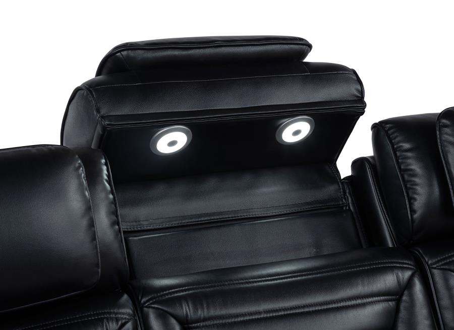 Zuma Power Reclining Loveseat W/ Bluetooth Speaker/Led BLACK VINLY