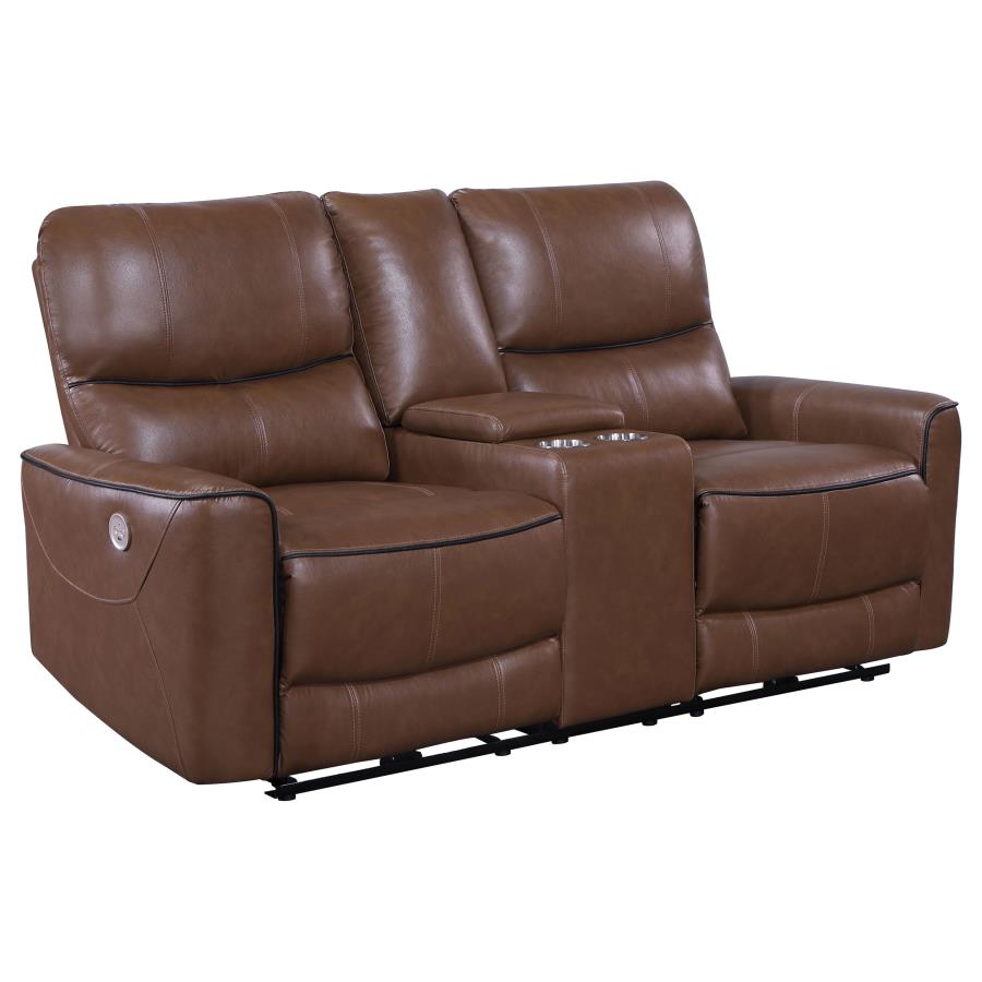 Greenfield Power Reclining Loveseat SADDLE BROWN