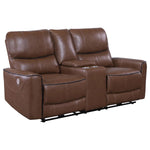 Greenfield Power Reclining Loveseat SADDLE BROWN