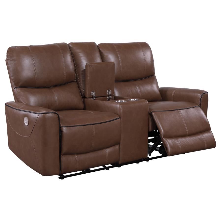 Greenfield Power Reclining Loveseat SADDLE BROWN