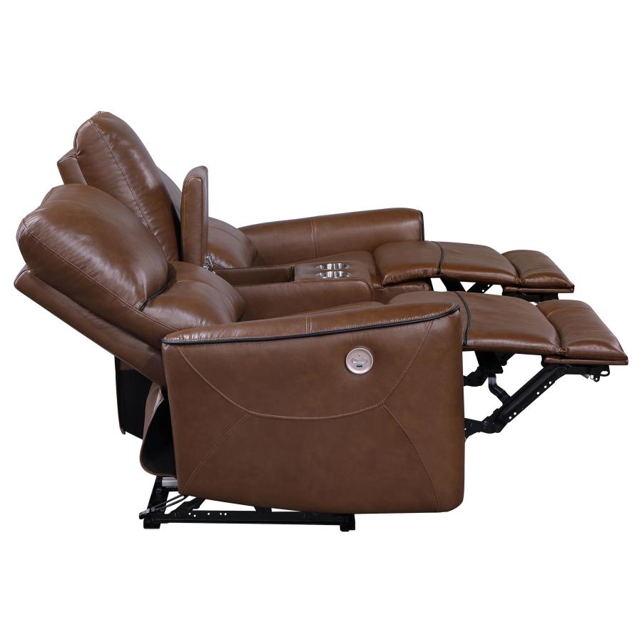 Greenfield Power Reclining Loveseat SADDLE BROWN