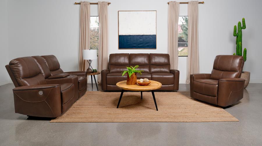 Greenfield Power Reclining Loveseat SADDLE BROWN