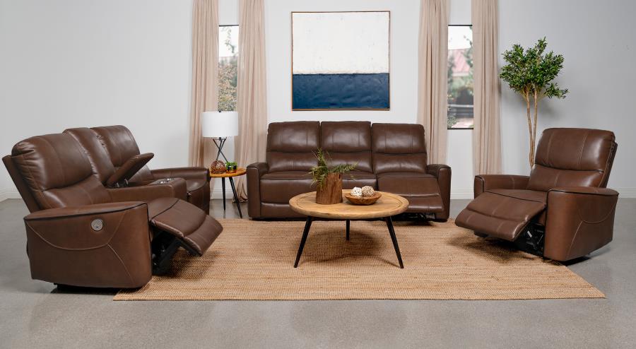 Greenfield Power Reclining Loveseat SADDLE BROWN