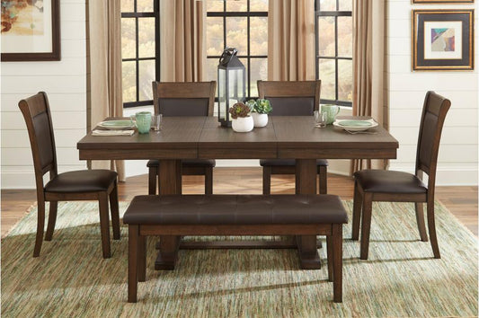 Weiland 6pcs Dining Set W/Bench LITE RUSTIC BROWN