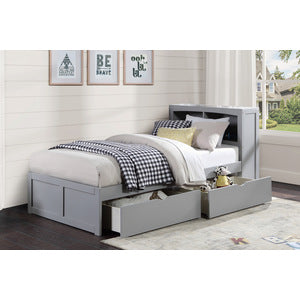OrionTwin Bookcase Platform Bed with Storage Boxes GREY