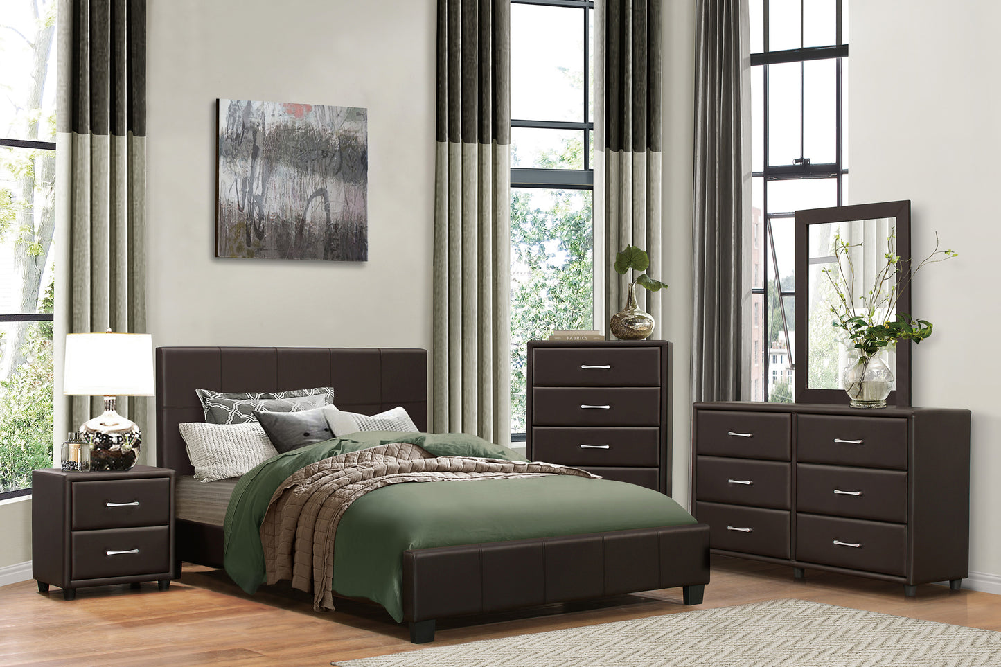 Lorenzi Queen Platform Bed DARK BROWN VINYL