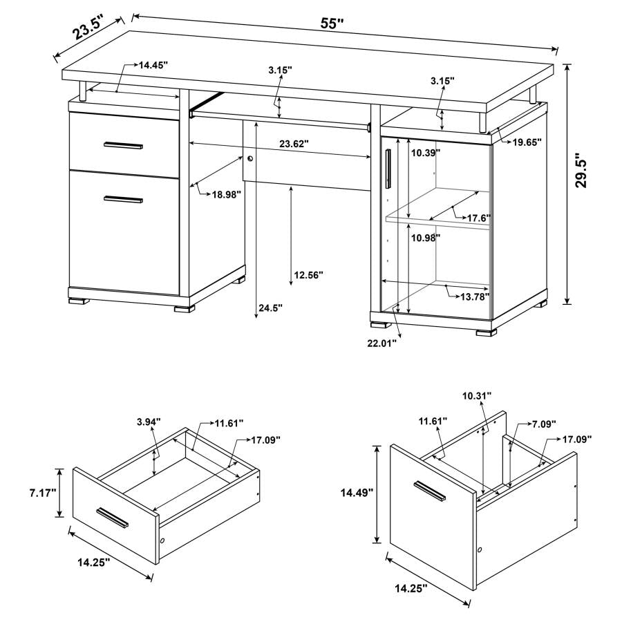 TRACY 55-INCH 2-DRAWER OFFICE COMPUTER DESK WHITE