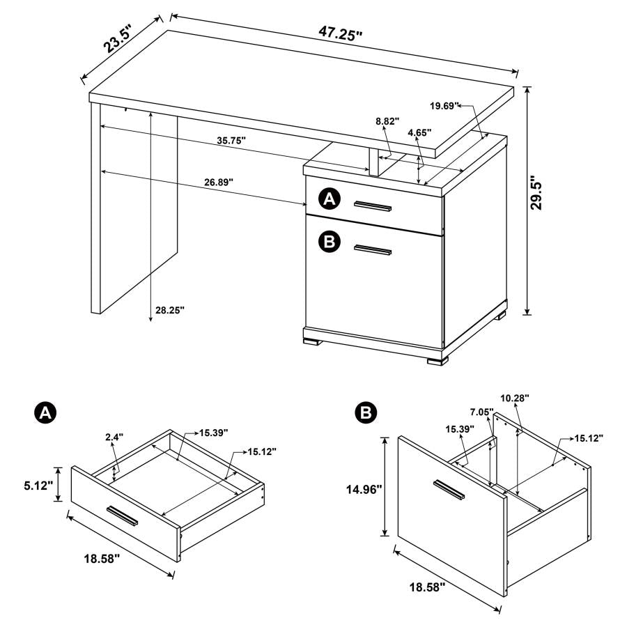 IRVING 47-INCH 2-DRAWER OFFICE COMPUTER DESK CAPPUCCINO