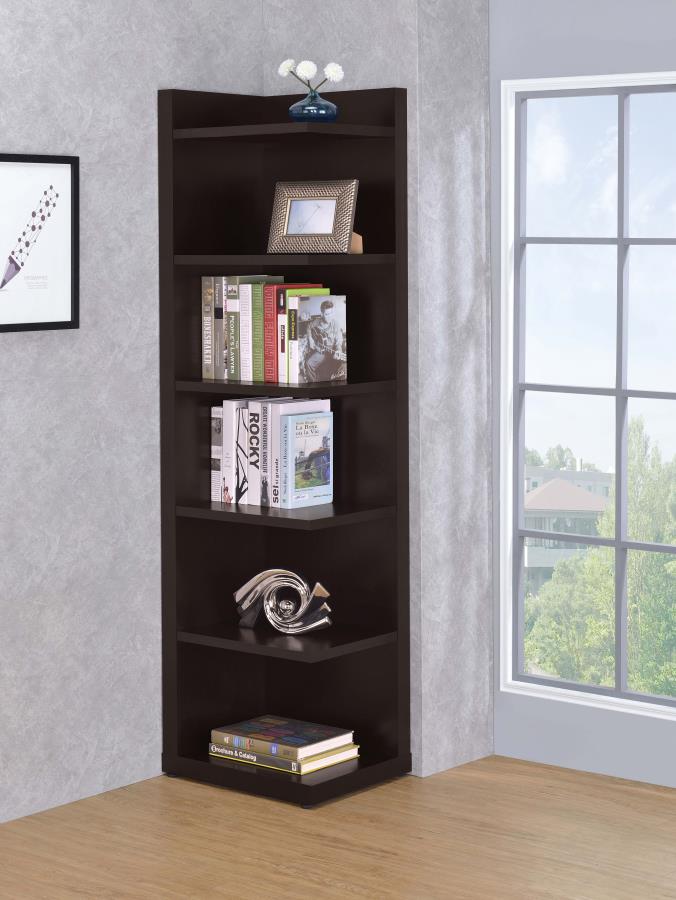 ALDER 71-INCH 6-SHELF CORNER BOOKCASE CAPPUCCINO