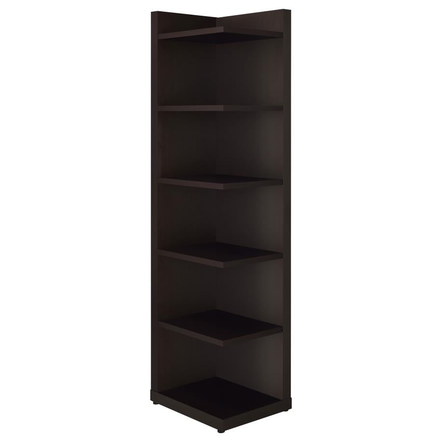 ALDER 71-INCH 6-SHELF CORNER BOOKCASE CAPPUCCINO