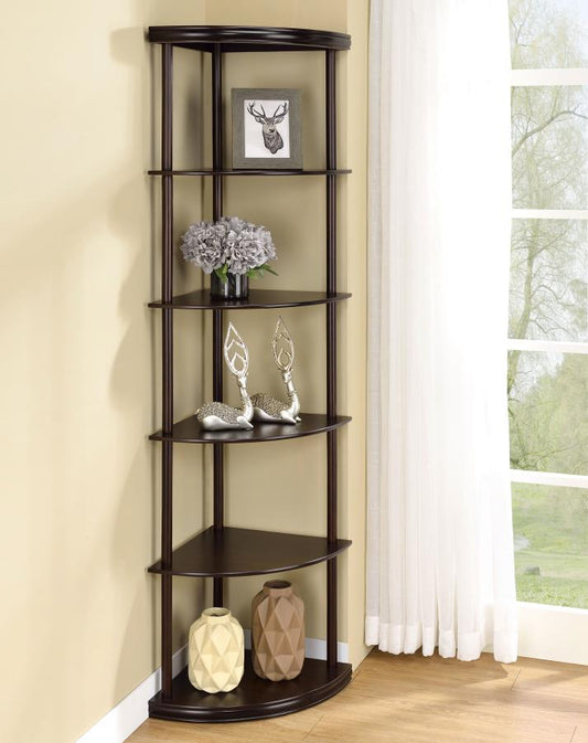 BONWICK 72-INCH 5-SHELF CORNER BOOKSHELF CAPPUCCINO