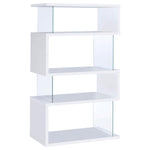 EMELLE 63-INCH 4-SHELF GLASS PANEL BOOKSHELF WHITE