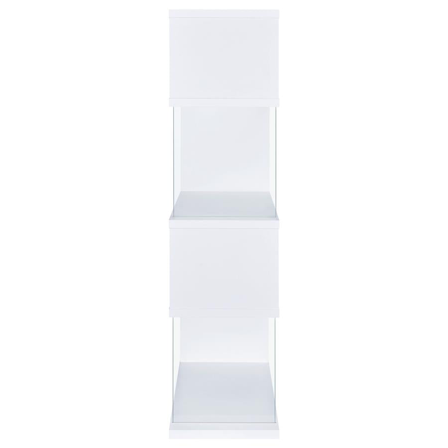 EMELLE 63-INCH 4-SHELF GLASS PANEL BOOKSHELF WHITE