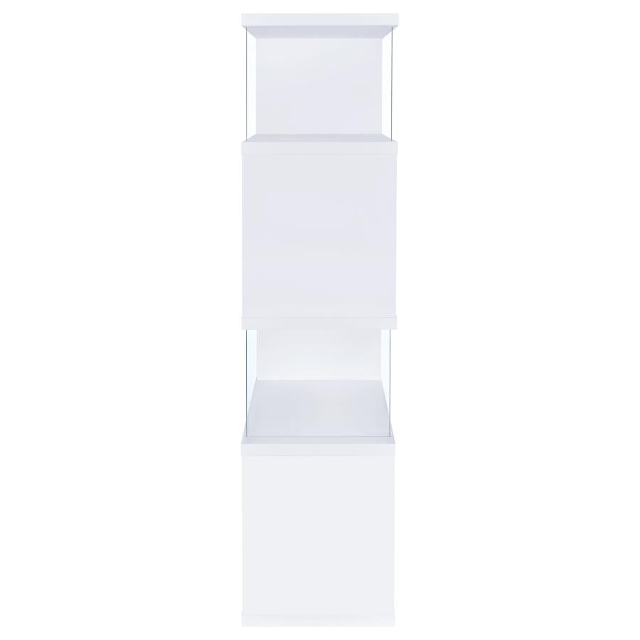 EMELLE 63-INCH 4-SHELF GLASS PANEL BOOKSHELF WHITE