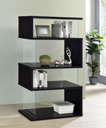 EMELLE 63-INCH 4-SHELF GLASS PANEL BOOKSHELF BLACK