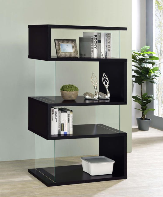 EMELLE 63-INCH 4-SHELF GLASS PANEL BOOKSHELF BLACK