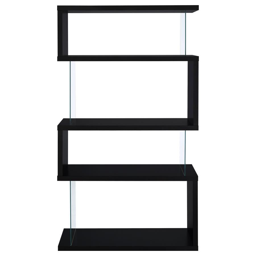 EMELLE 63-INCH 4-SHELF GLASS PANEL BOOKSHELF BLACK