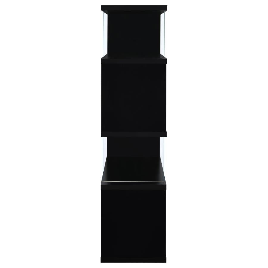 EMELLE 63-INCH 4-SHELF GLASS PANEL BOOKSHELF BLACK