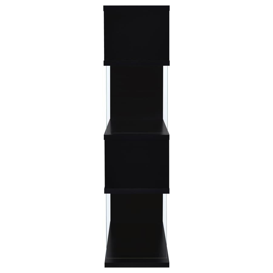 EMELLE 63-INCH 4-SHELF GLASS PANEL BOOKSHELF BLACK