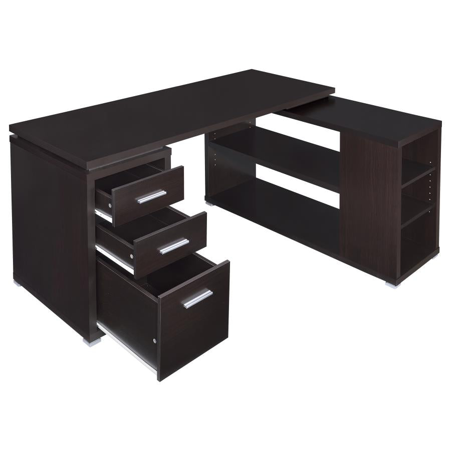 YVETTE 60-INCH 3-DRAWER L-SHAPE COMPUTER DESK CAPPUCCINO