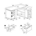 YVETTE 60-INCH 3-DRAWER L-SHAPE COMPUTER DESK CAPPUCCINO