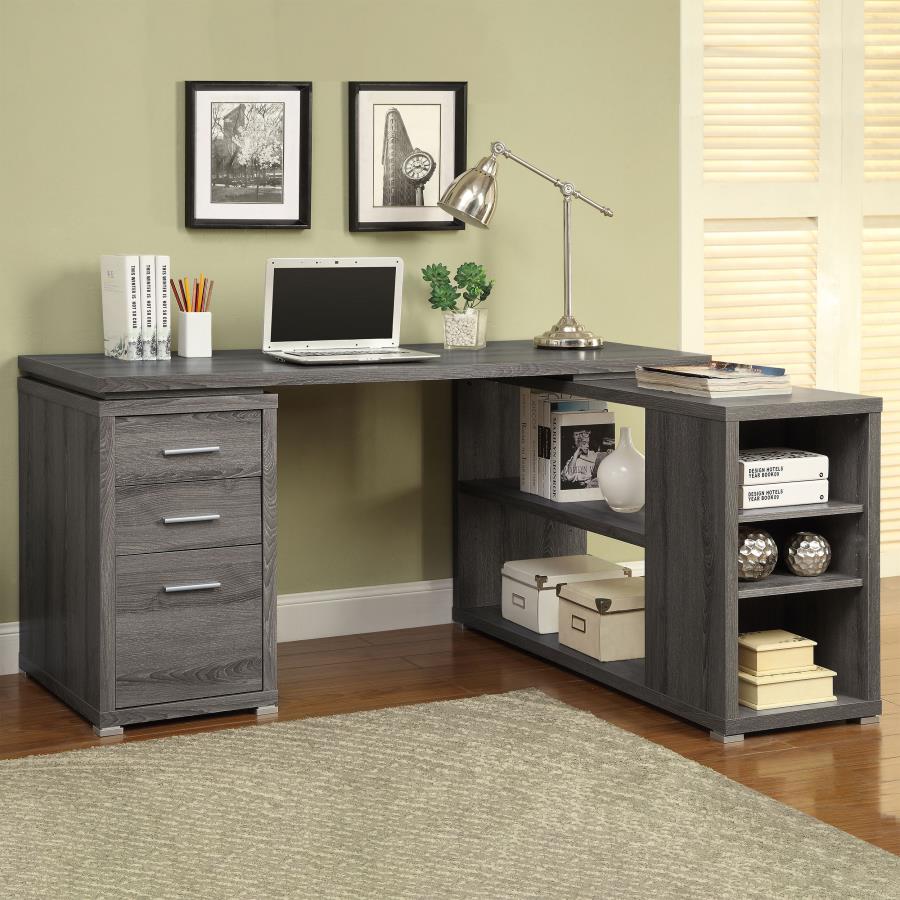 YVETTE 60-INCH 3-DRAWER L-SHAPE COMPUTER DESK WEATHERED GREY