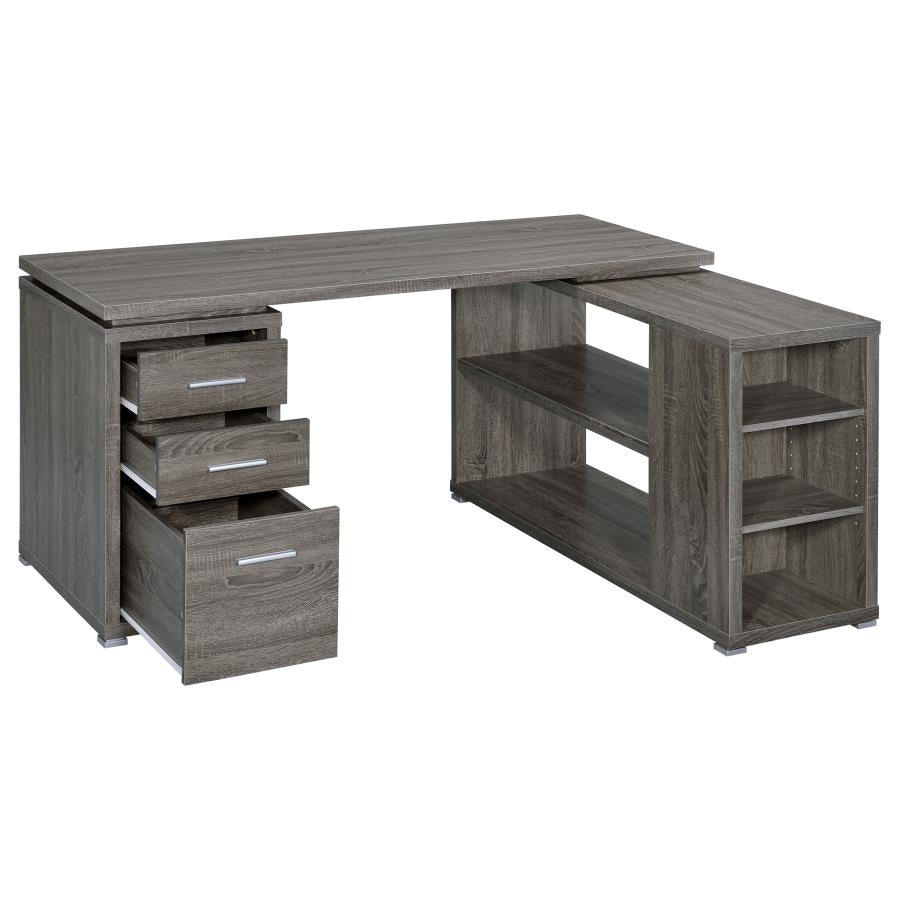 YVETTE 60-INCH 3-DRAWER L-SHAPE COMPUTER DESK WEATHERED GREY
