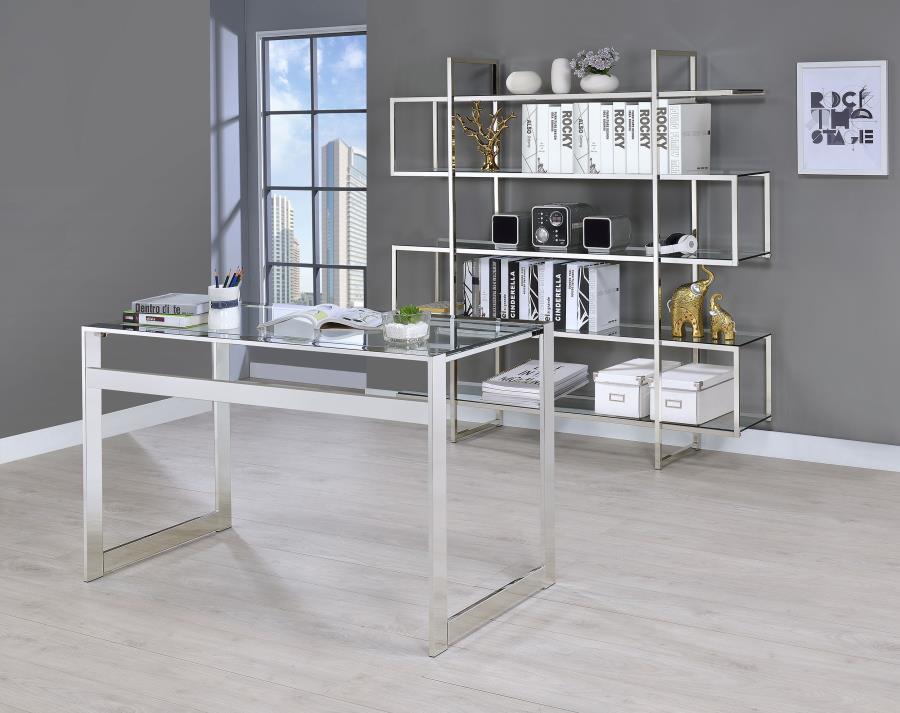 HARTFORD 47-INCH GLASS TOP WRITING DESK CHROME