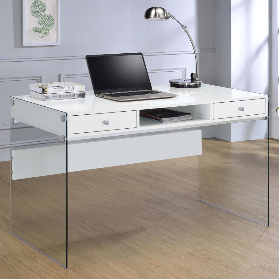 DOBREV 48-INCH 2-DRAWER WRITING DESK WHITE HIGH GLOSS