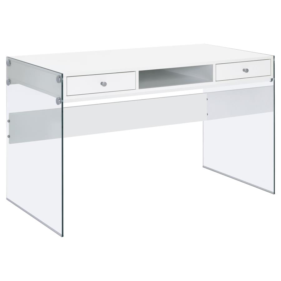 DOBREV 48-INCH 2-DRAWER WRITING DESK WHITE HIGH GLOSS