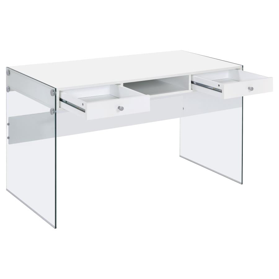 DOBREV 48-INCH 2-DRAWER WRITING DESK WHITE HIGH GLOSS