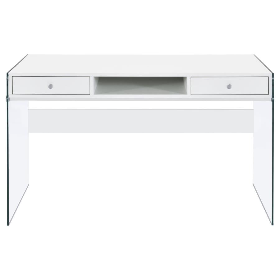 DOBREV 48-INCH 2-DRAWER WRITING DESK WHITE HIGH GLOSS