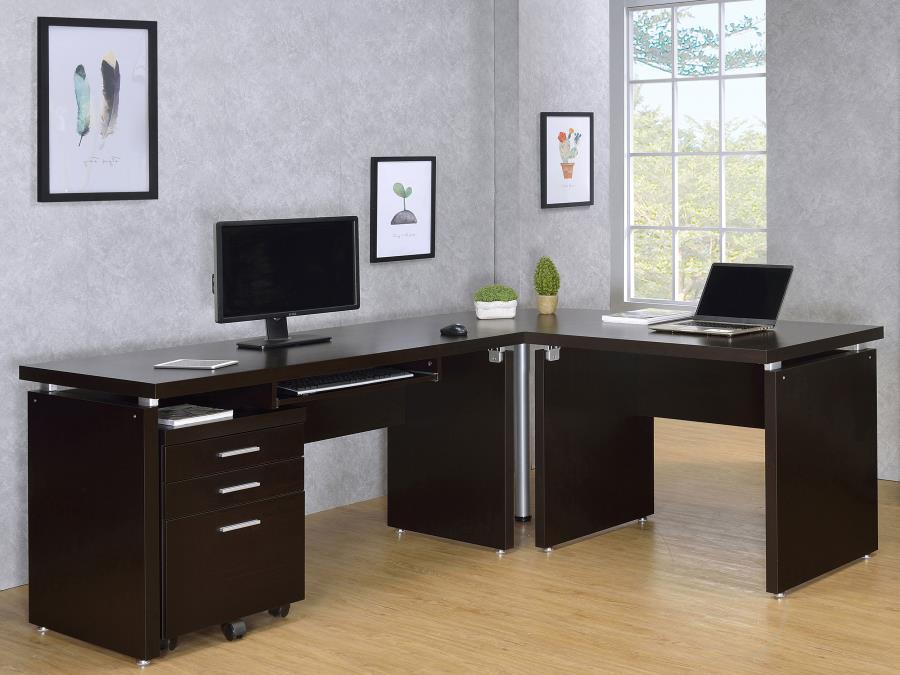 SKYLAR L-SHAPE DESK WITH MOBILE FILE CABINET CAPPUCCINO