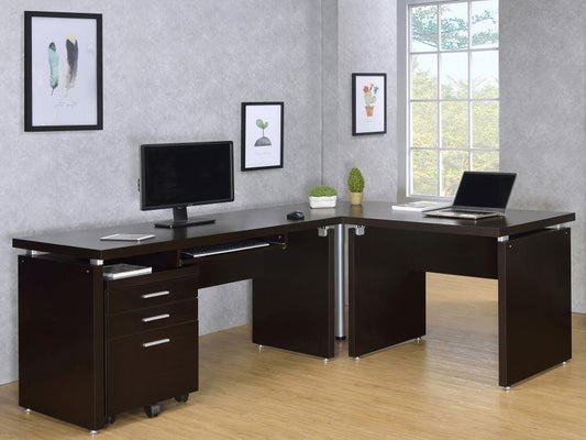 SKYLAR L-SHAPE DESK WITH MOBILE FILE CABINET CAPPUCCINO