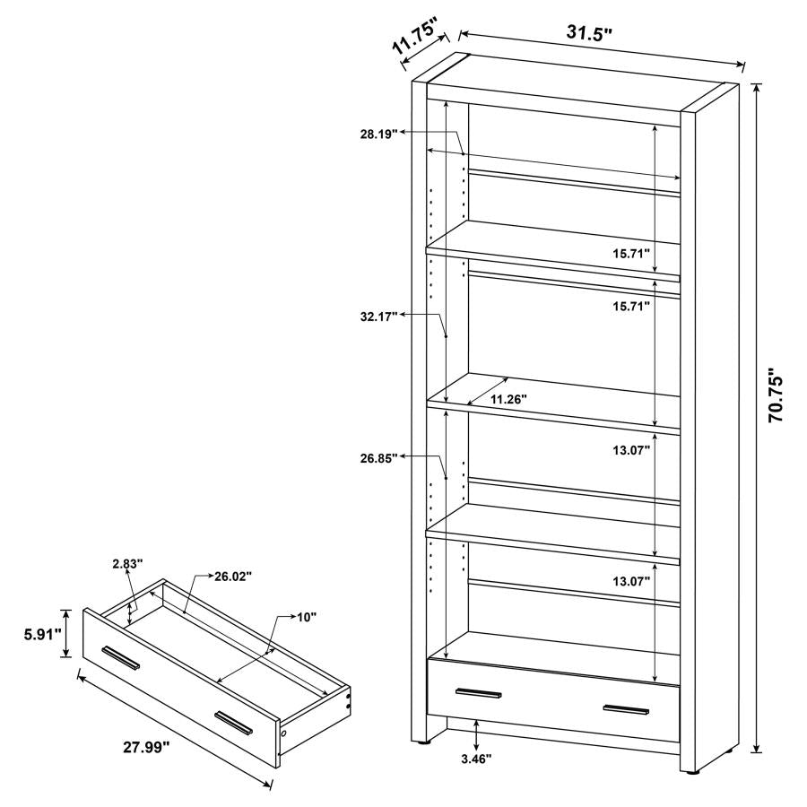 SKYLAR 71-INCH 5-SHELF BOOKCASE WITH DRAWER CAPPUCCINO