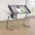 MELO 41-INCH GLASS TOP DRAFTING TABLE WITH STORAGE SILVER