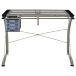 MELO 41-INCH GLASS TOP DRAFTING TABLE WITH STORAGE SILVER