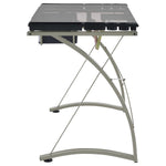 MELO 41-INCH GLASS TOP DRAFTING TABLE WITH STORAGE SILVER