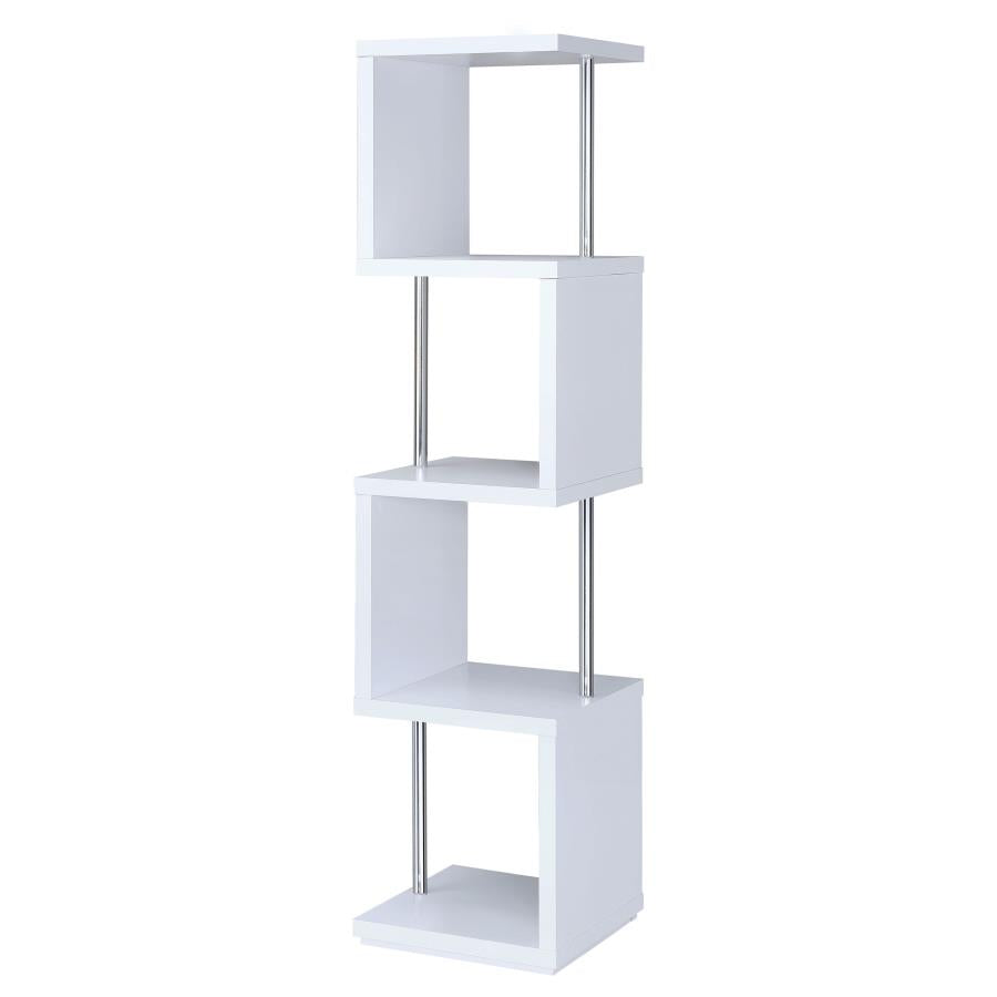 BAXTER 67-INCH 4-SHELF BOOKSHELF WHITE AND CHROME
