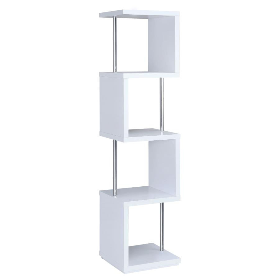 BAXTER 67-INCH 4-SHELF BOOKSHELF WHITE AND CHROME