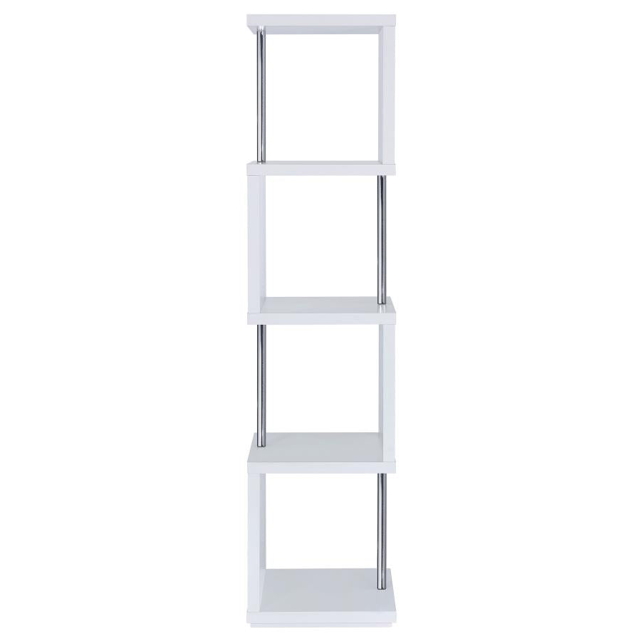 BAXTER 67-INCH 4-SHELF BOOKSHELF WHITE AND CHROME
