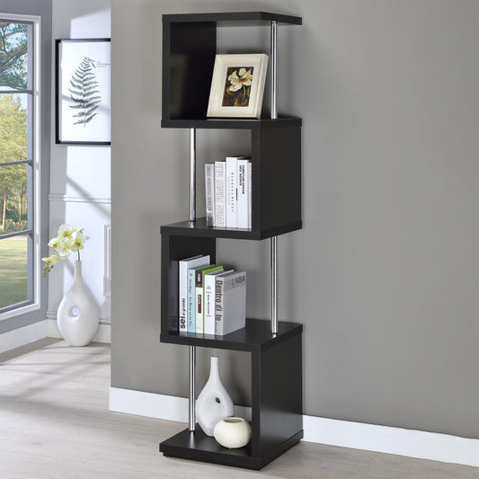 BAXTER 67-INCH 4-SHELF BOOKSHELF BLACK AND CHROME