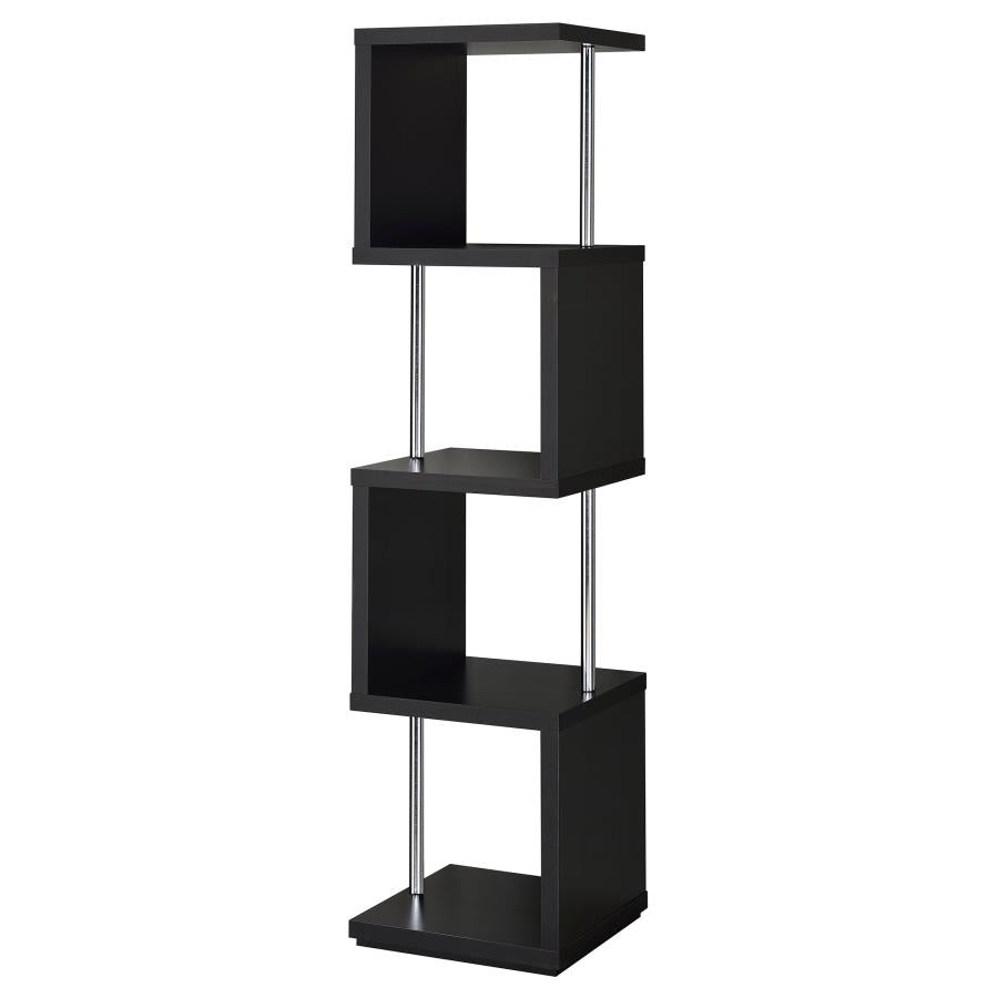 BAXTER 67-INCH 4-SHELF BOOKSHELF BLACK AND CHROME
